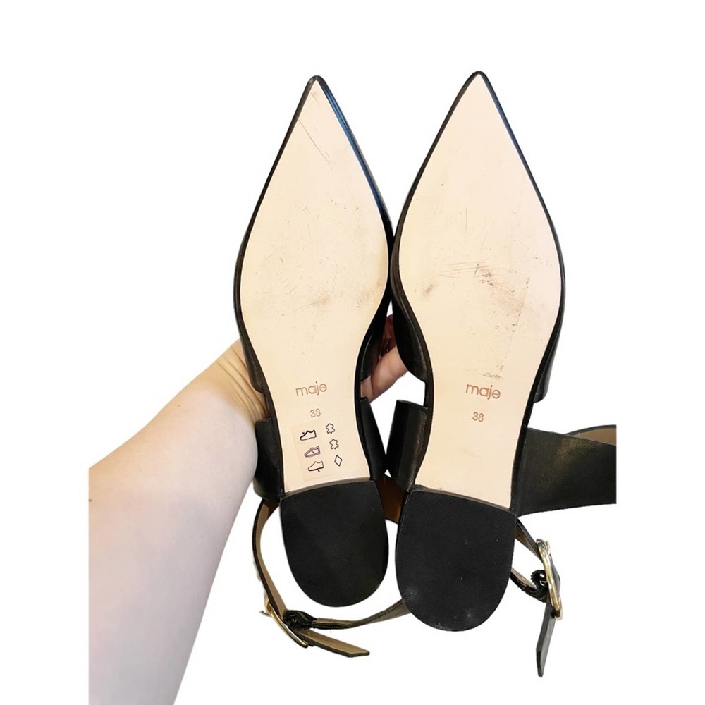 Maje Fimea Black Leather Pointed Toe Flats with Ankle Straps Size EU 38 US 8 - Picture 8 of 12